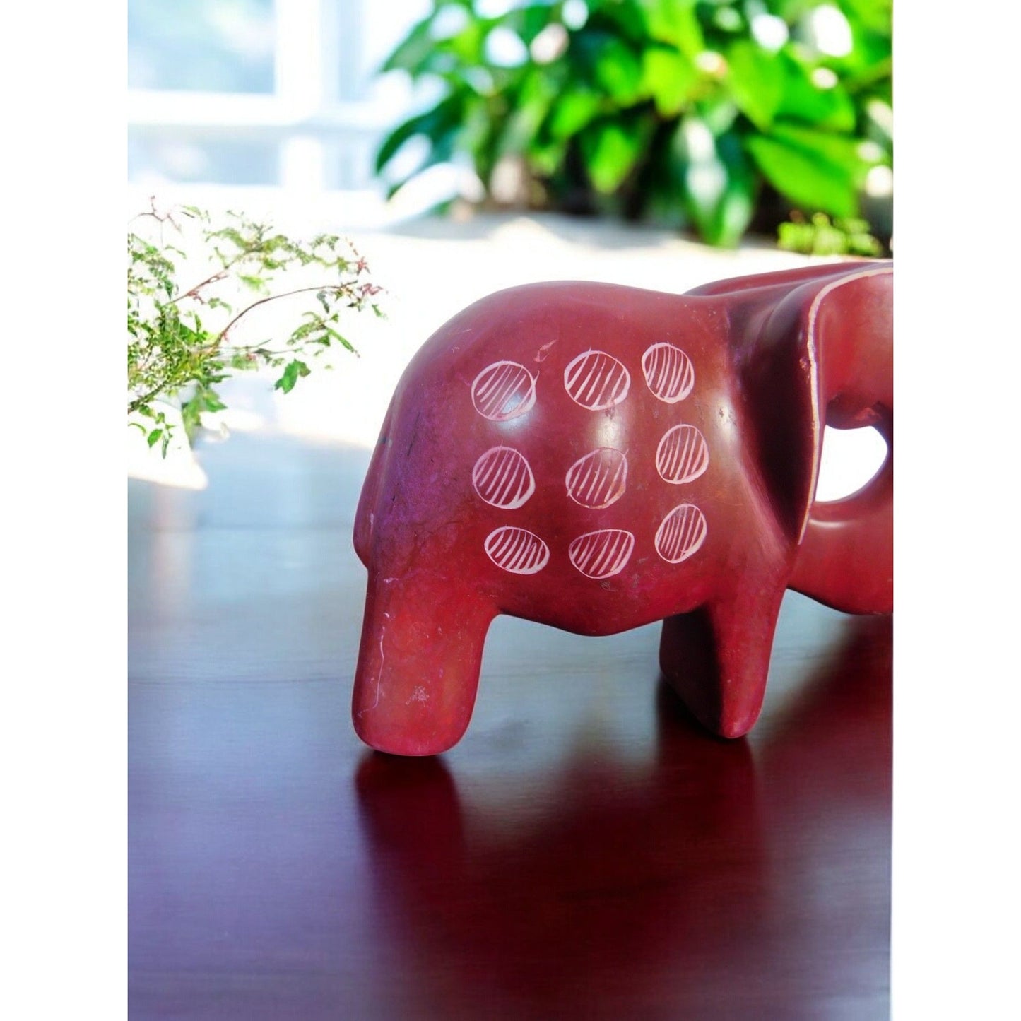 Vtg Miniature Hand Carved Red Soapstone Elephant Figurine 3" African Art Decor