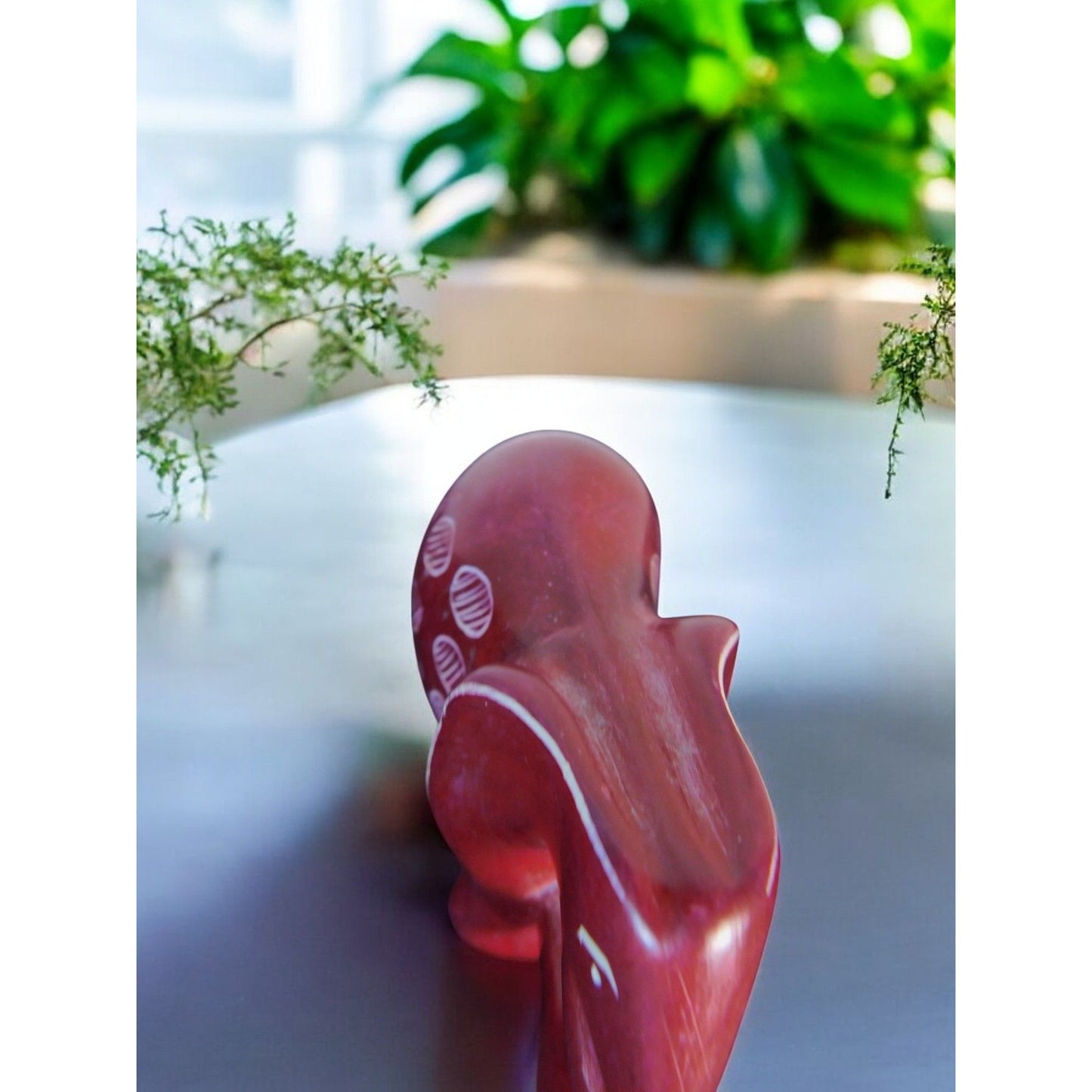 Vtg Miniature Hand Carved Red Soapstone Elephant Figurine 3" African Art Decor