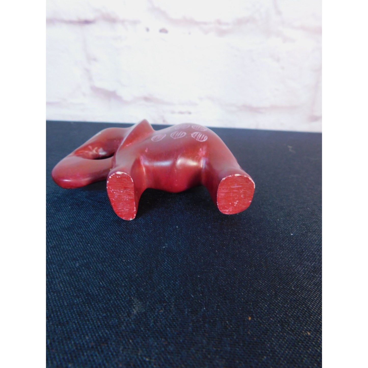 Vtg Miniature Hand Carved Red Soapstone Elephant Figurine 3" African Art Decor