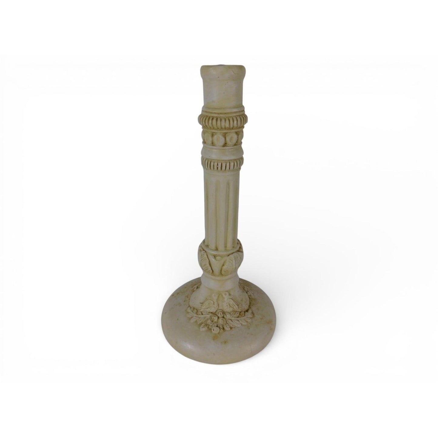 Beige Stone Candlestick Holder Traditional Column Floral Birds Home Decor Accent