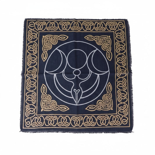 Triple Moon Goddess Altar Cloth Celtic Knot Navy Gold Wicca Witchcraft Decor