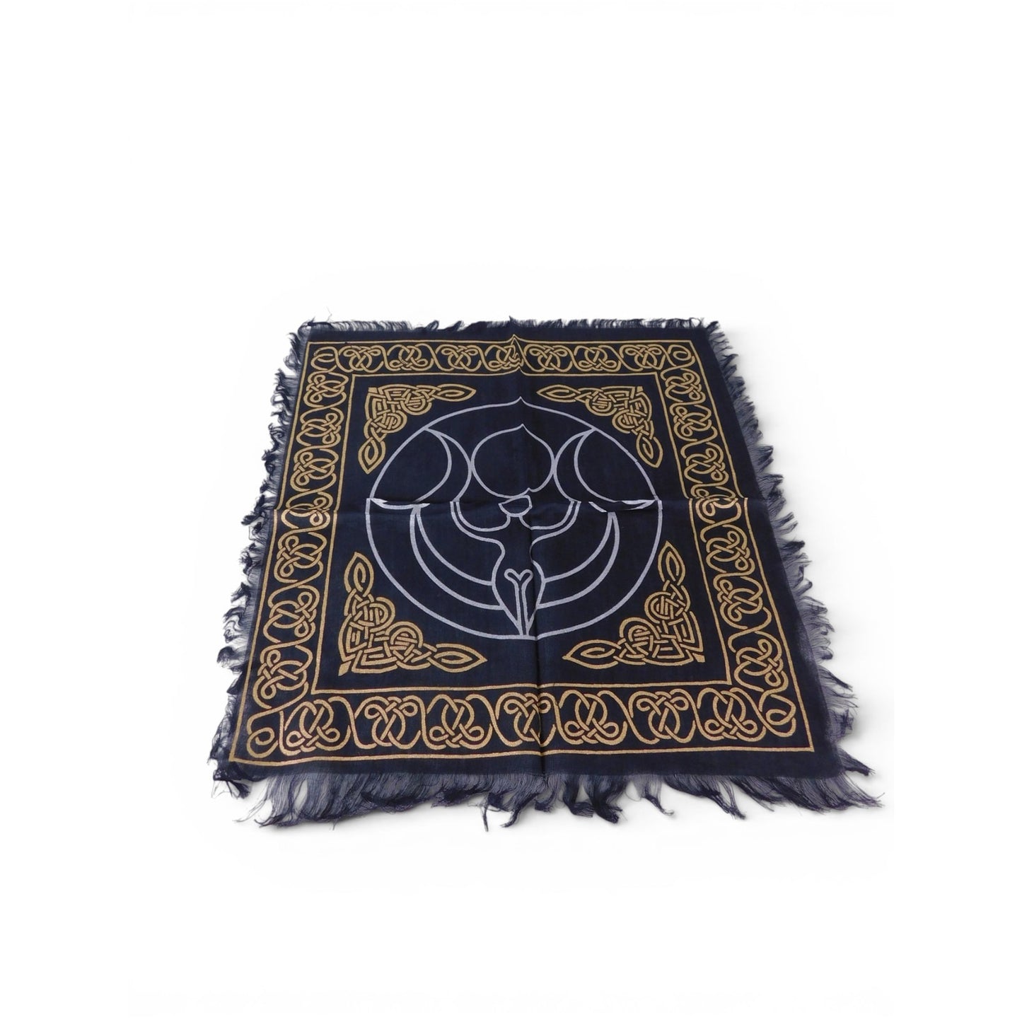 Triple Moon Goddess Altar Cloth Celtic Knot Navy Gold Wicca Witchcraft Decor