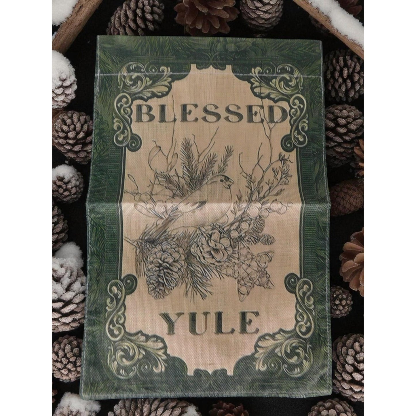 Blessed Yule Garden Flag Winter Holiday Bird Pinecone Double Sided Yard Banner