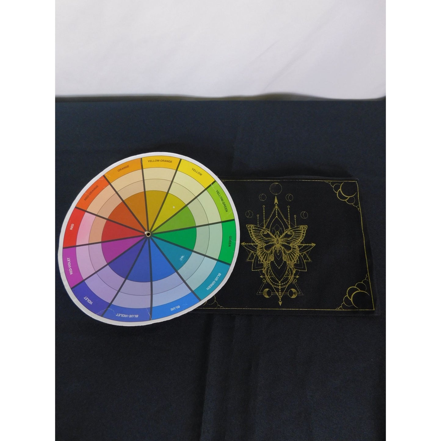 Black Canvas Zipper Pouch With Gold Moth Design
