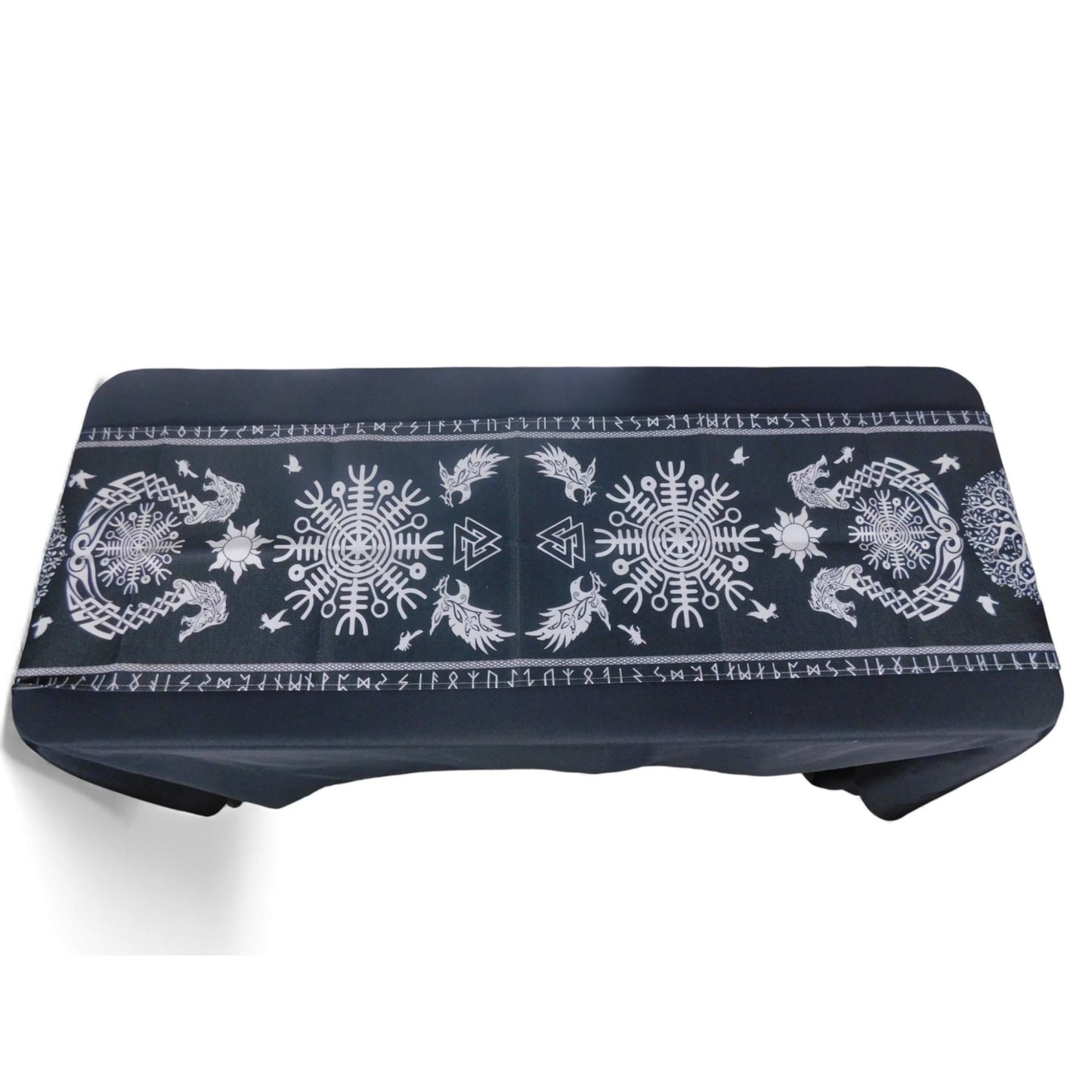 Black Viking Tree Of Life Table Runner 72" - Raven Helm Of Awe Nordic - New