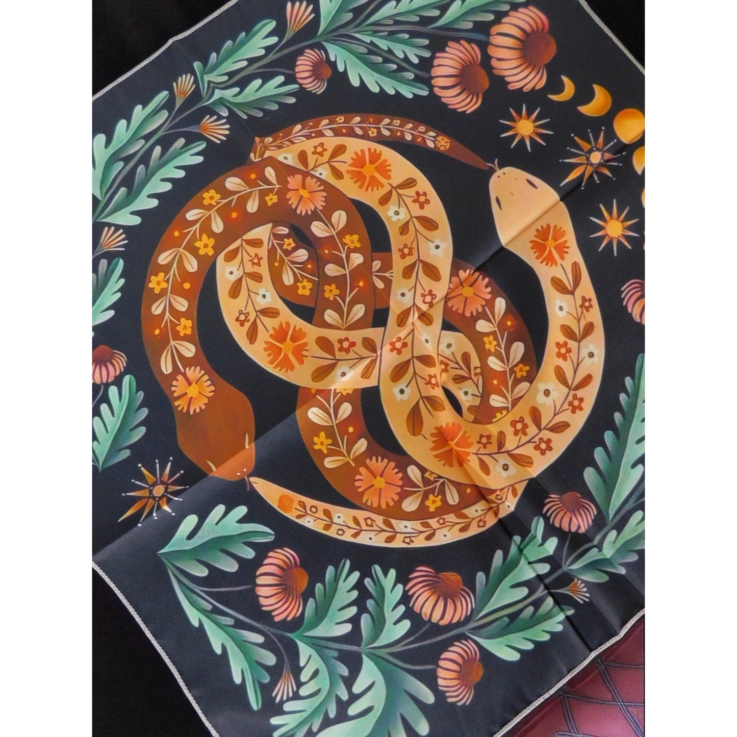Snake Tarot Altar Cloth 19" Moon Phase Floral Design Spiritual Pagan Wicca Decor