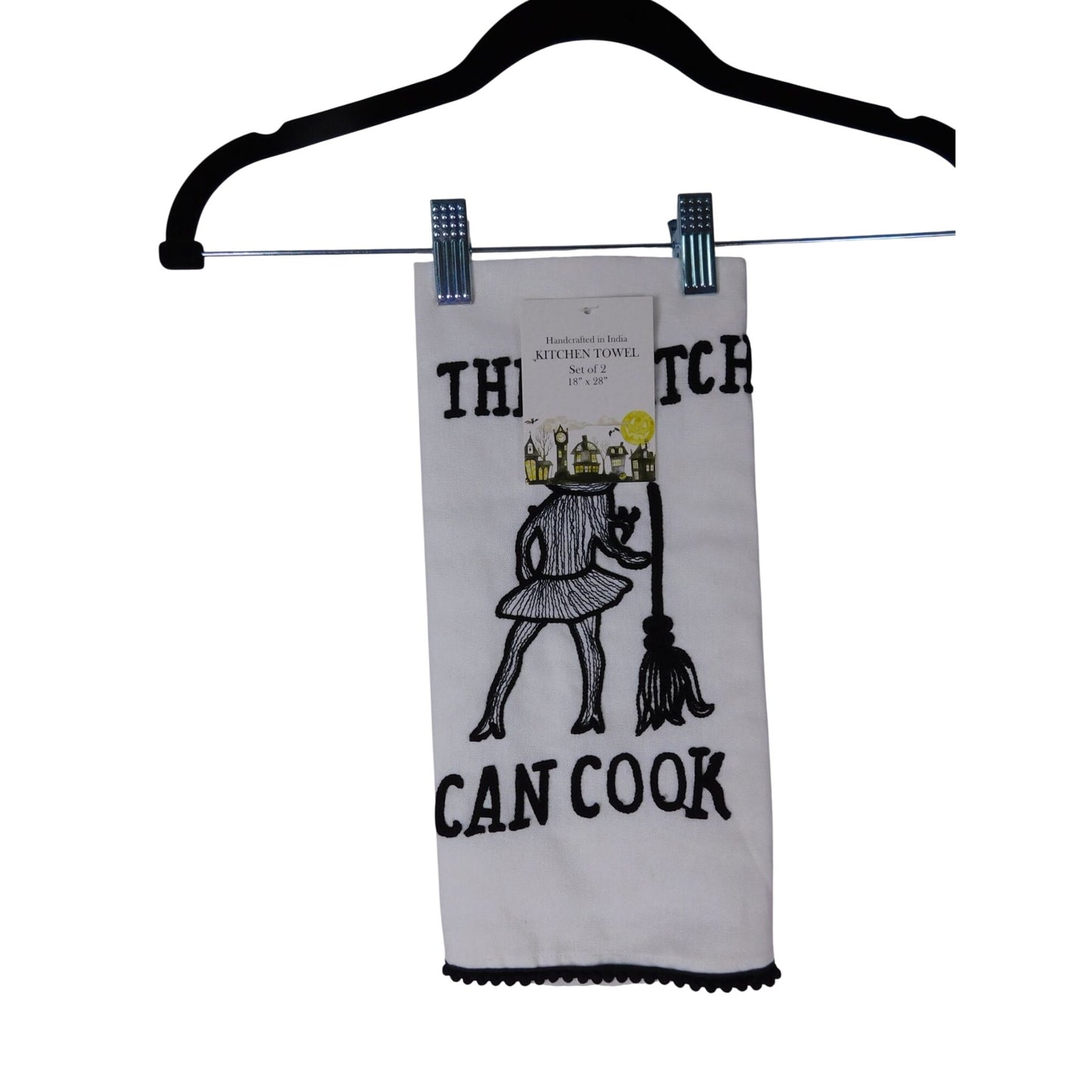 This Witch Can Cook Embroidered Kitchen Towel Set Of 2 Halloween Decor 18x28 Inches