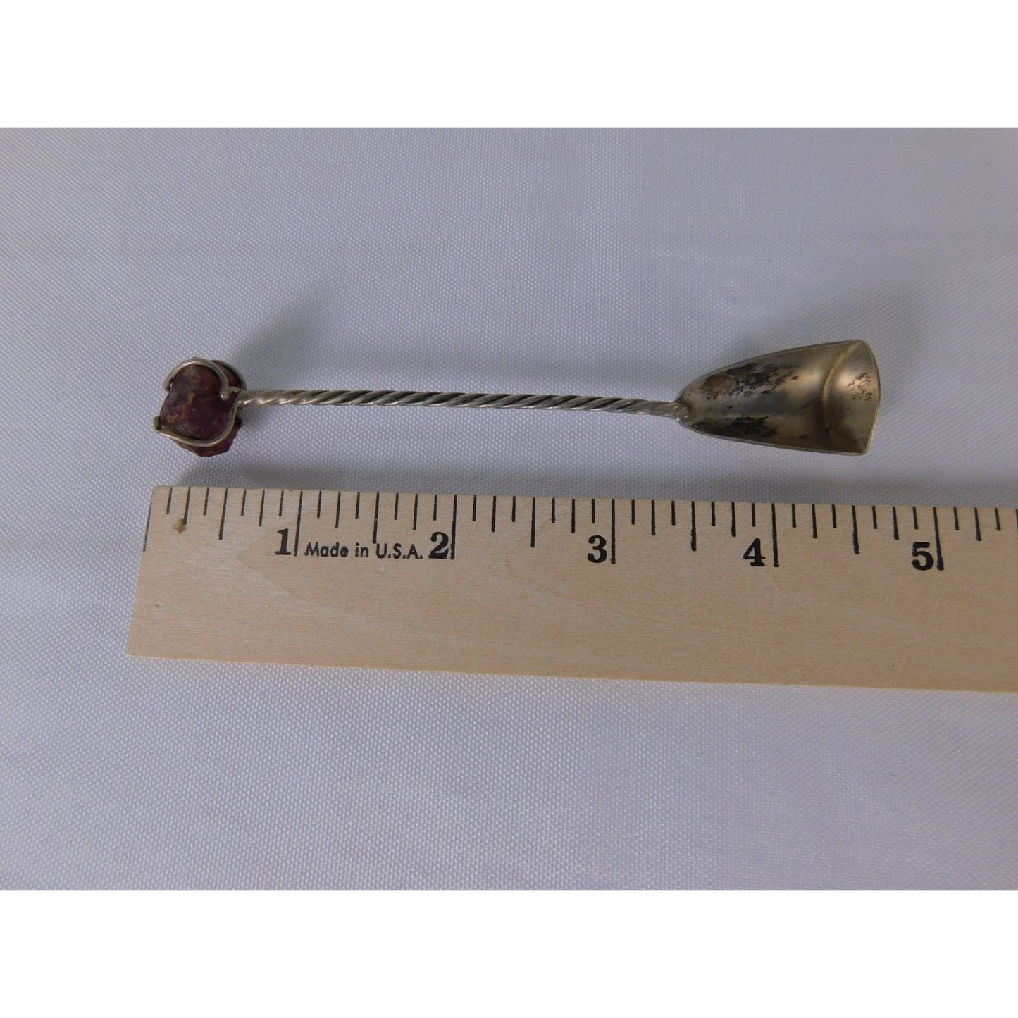 Twisted Handle Cooking Spoon Red Stone Accent Silver Metal Rustic Kitchen Decor