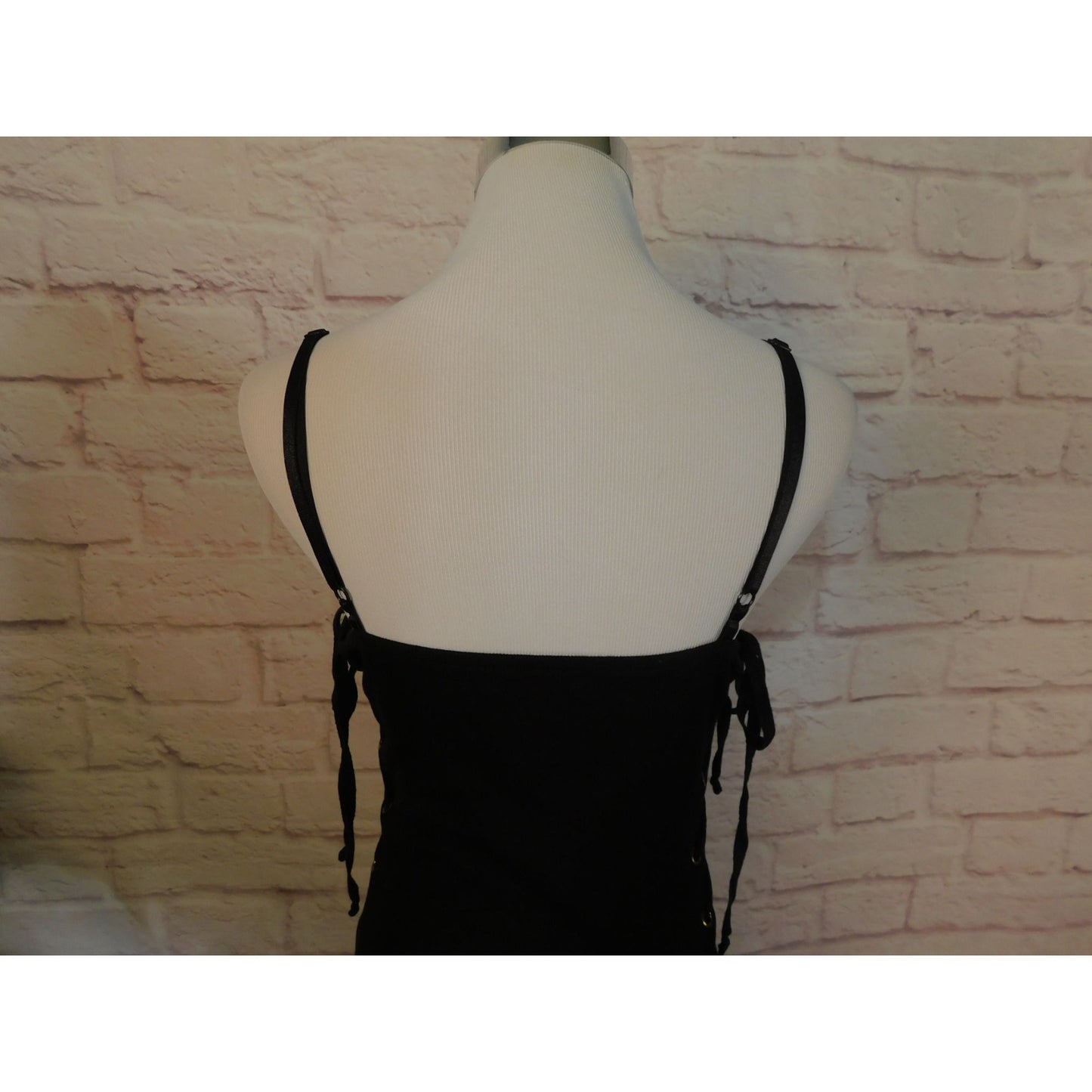 ¿Qué dices? Vestido ajustado midi de algodón acanalado negro con cordones en los laterales M