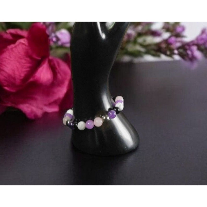 Bracelet apaisant anti-anxiété Améthyste, onyx noir, quartz rose, howlite, hématite, perles de 8 mm