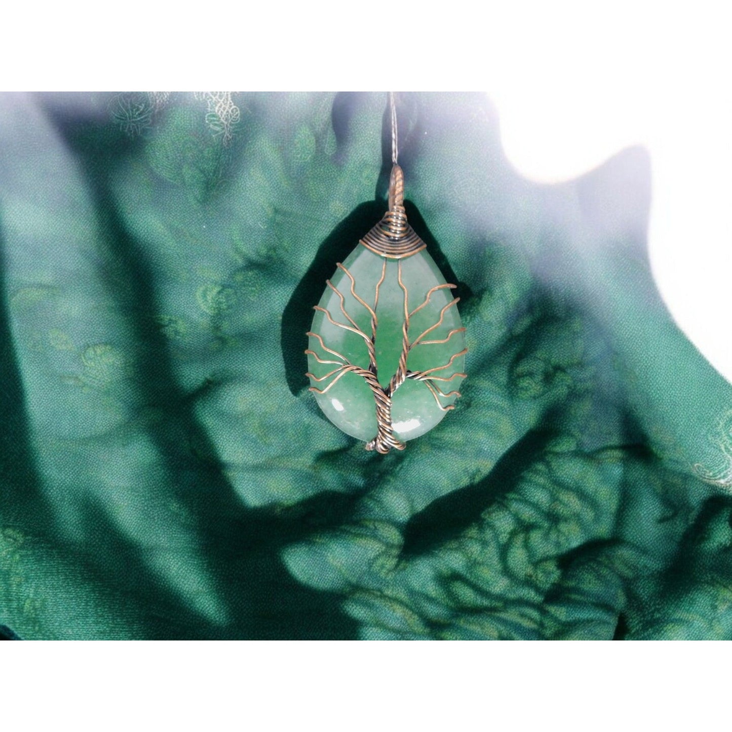 Green Aventurine Tree of Life Pendant Necklace Healing Crystal Jewelry 18" Cord