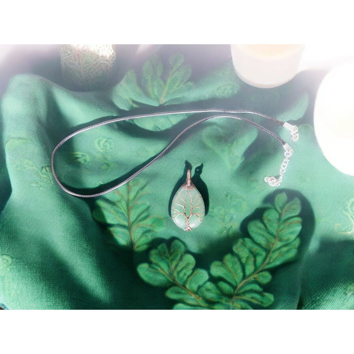 Green Aventurine Tree of Life Pendant Necklace Healing Crystal Jewelry 18" Cord