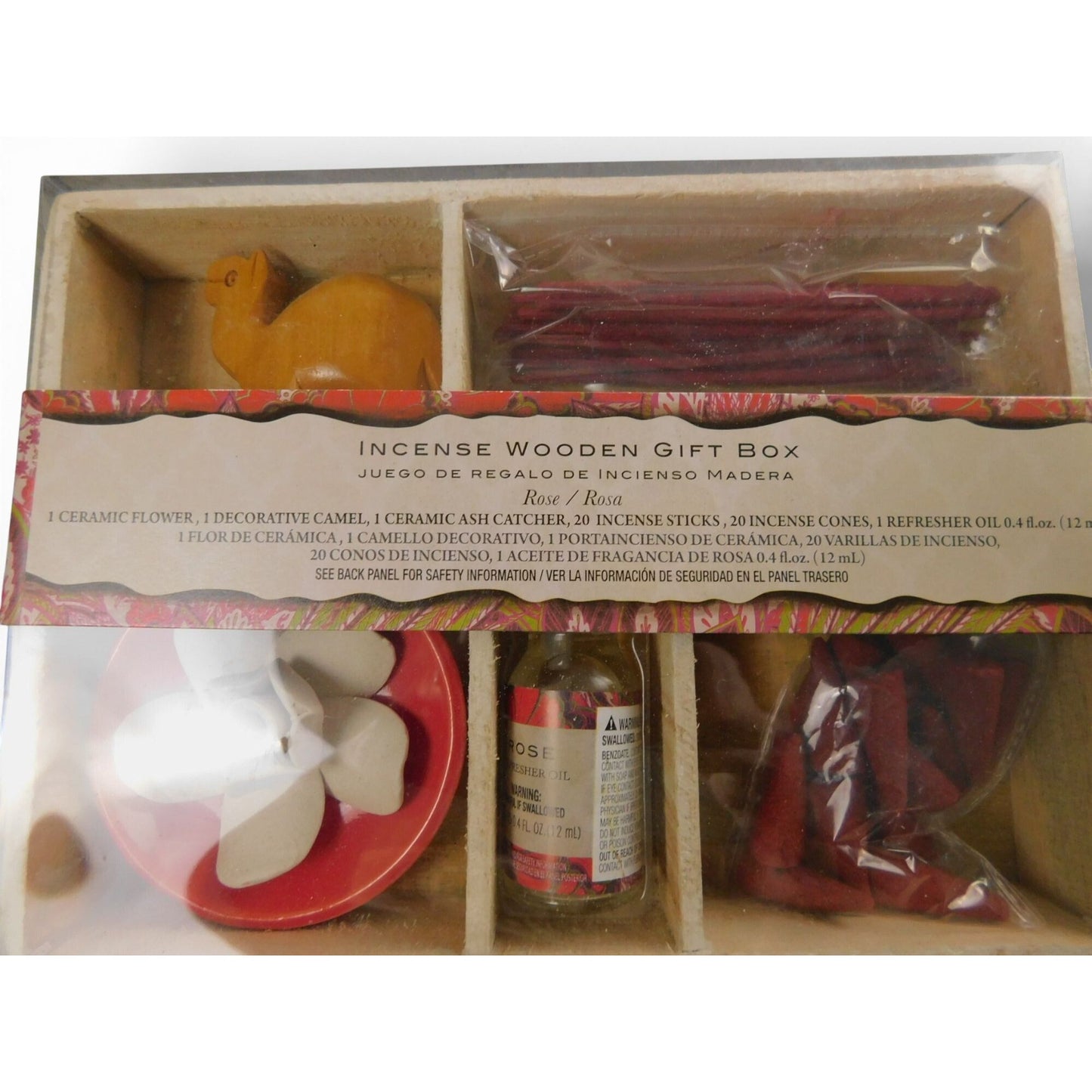 Incense Wooden Gift Box With Ceramic Flower Decorative Camel Incense Sticks & Cones Rose Fragrance Oil Ash Catcher