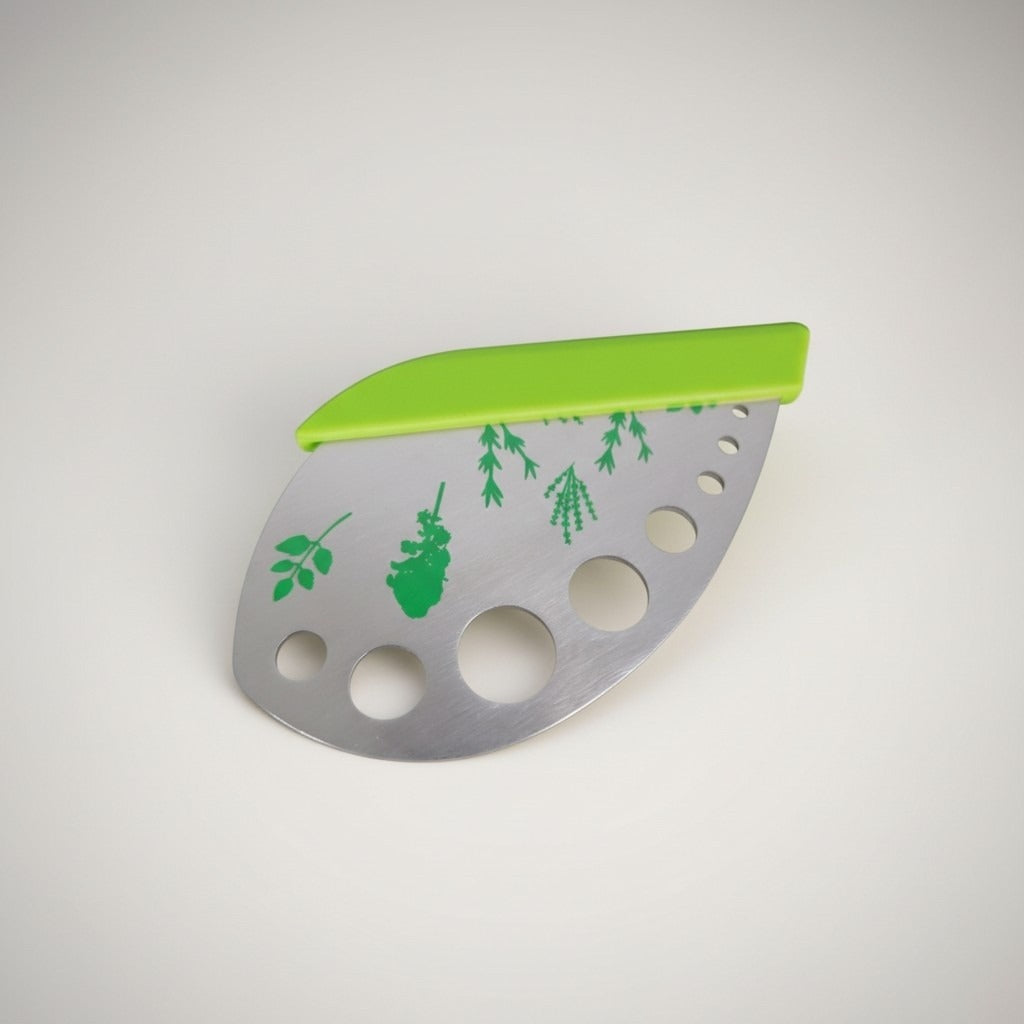 Green Herb Mezzaluna Knife Stainless Steel Leaf Handle Kitchen Tool Chopper