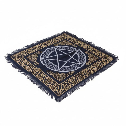 Pentacle Celtic Knot Altar Cloth Fringe Black Gold Wicca Witchcraft Tarot