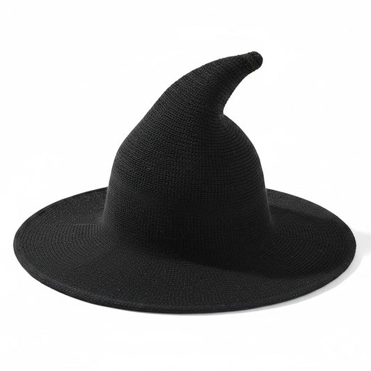 The Witches' Quest classic black pointed witch hat with a wide brim and textured knit finish for a mystical costume look.