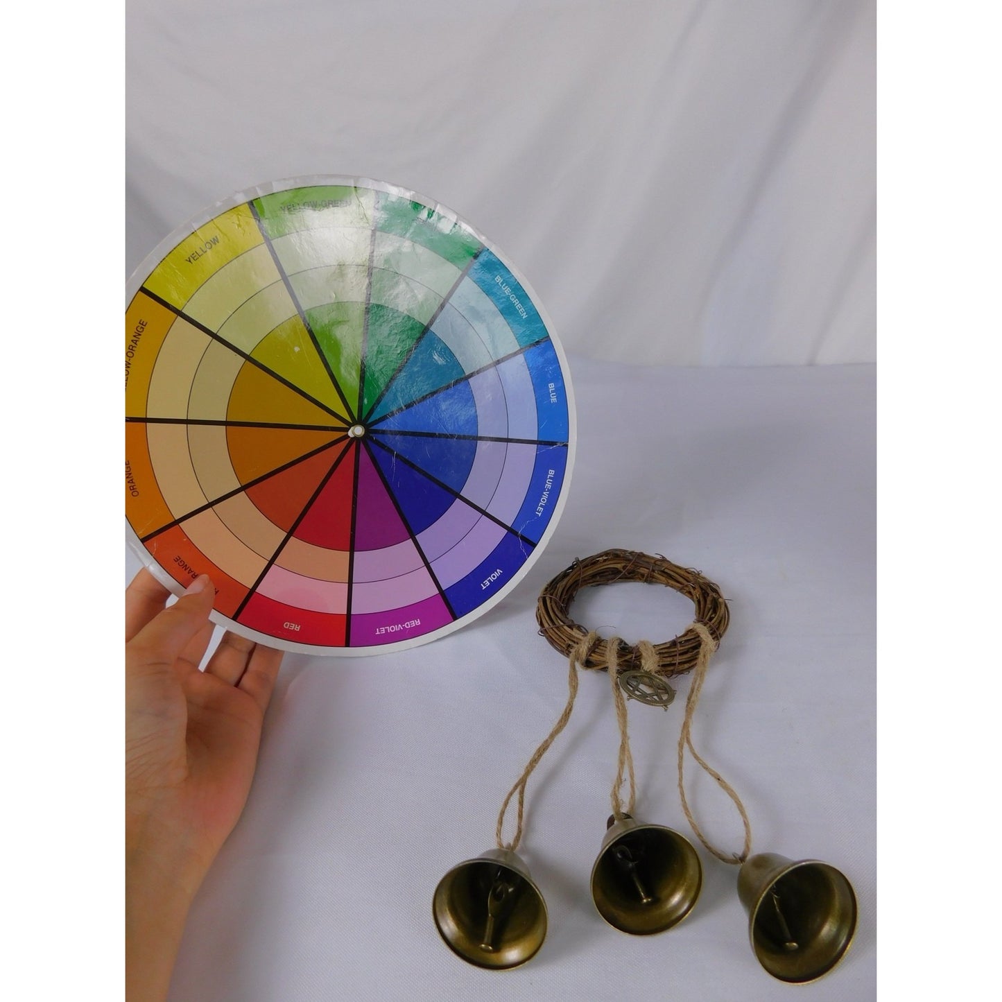 Handmade Witches Bells Protection Grapevine Wreath With Brass Bells & Pentacle Decoration