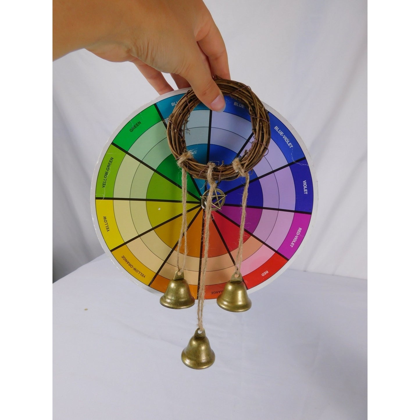 Handmade Witches Bells Protection Grapevine Wreath With Brass Bells & Pentacle Decoration