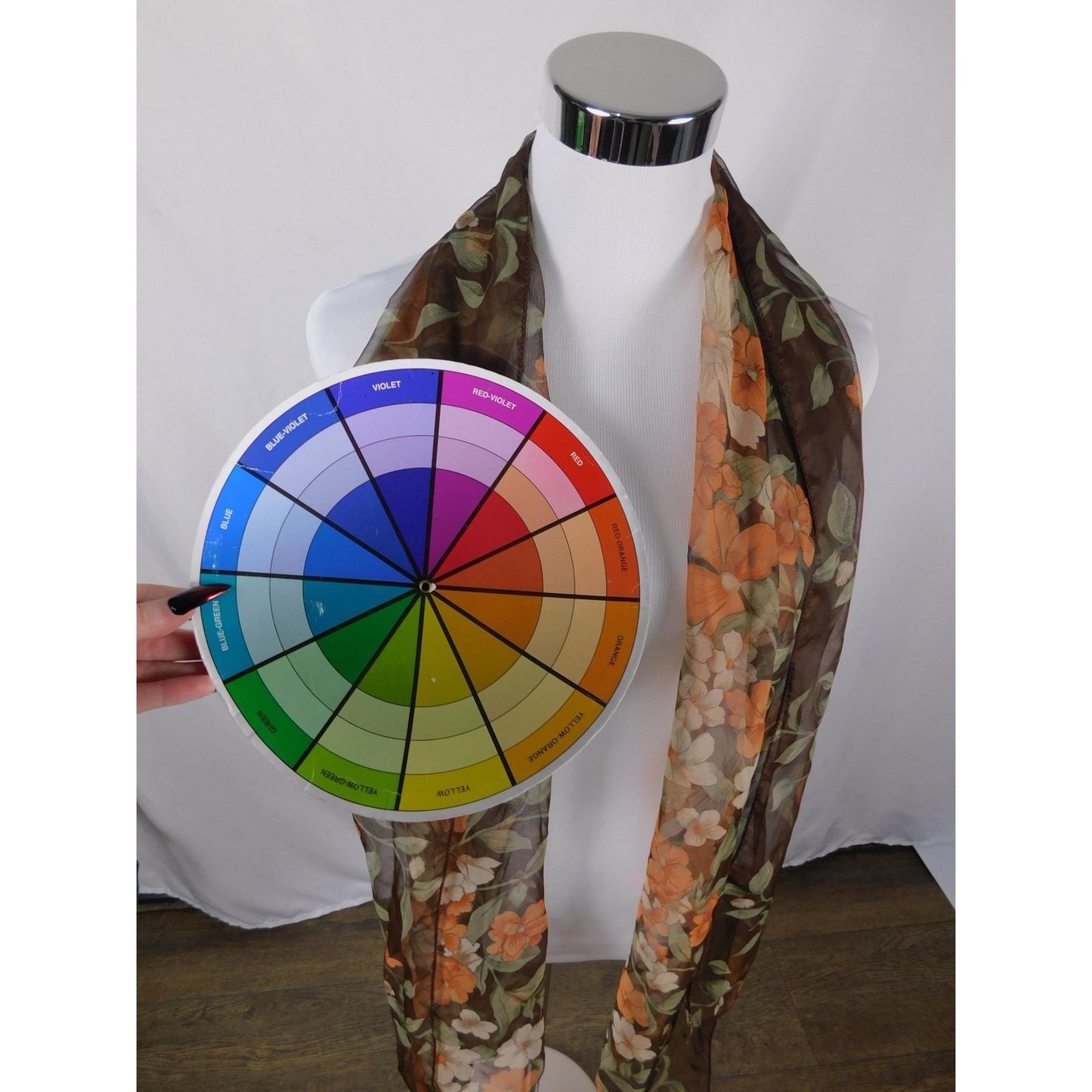 Unified Title "Brown Orange Floral Chiffon Scarf Sheer Boho OS
