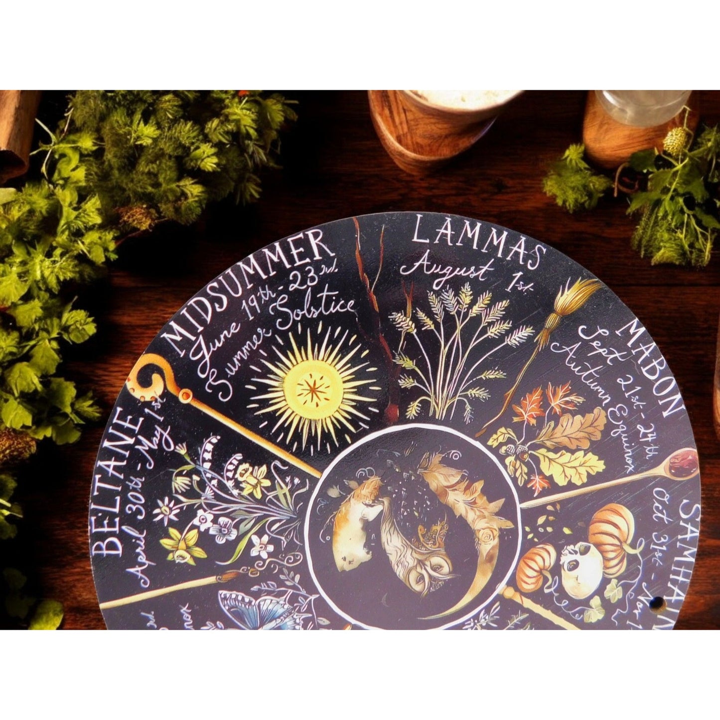 8" Wooden Owl Wheel of the Year Pagan Wiccan Wall Décor Calendar