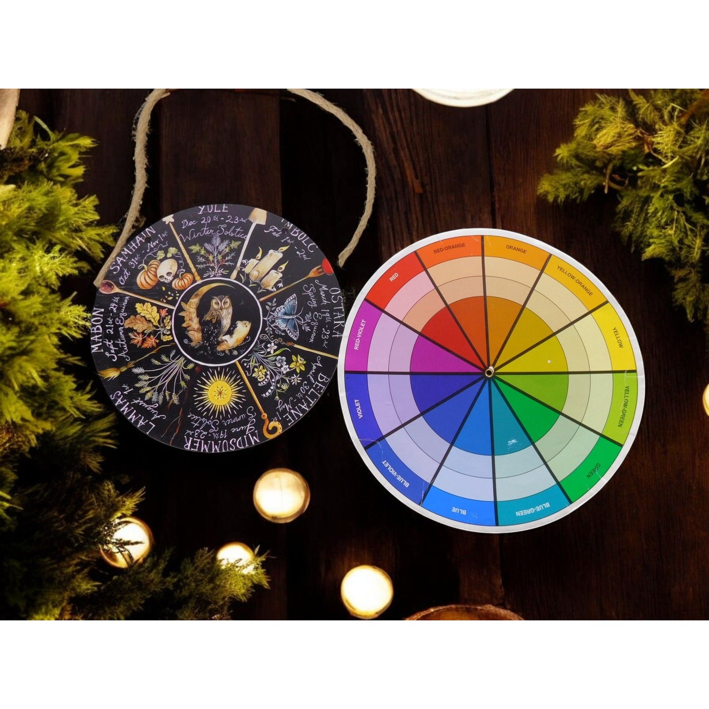 8" Wooden Owl Wheel of the Year Pagan Wiccan Wall Décor Calendar