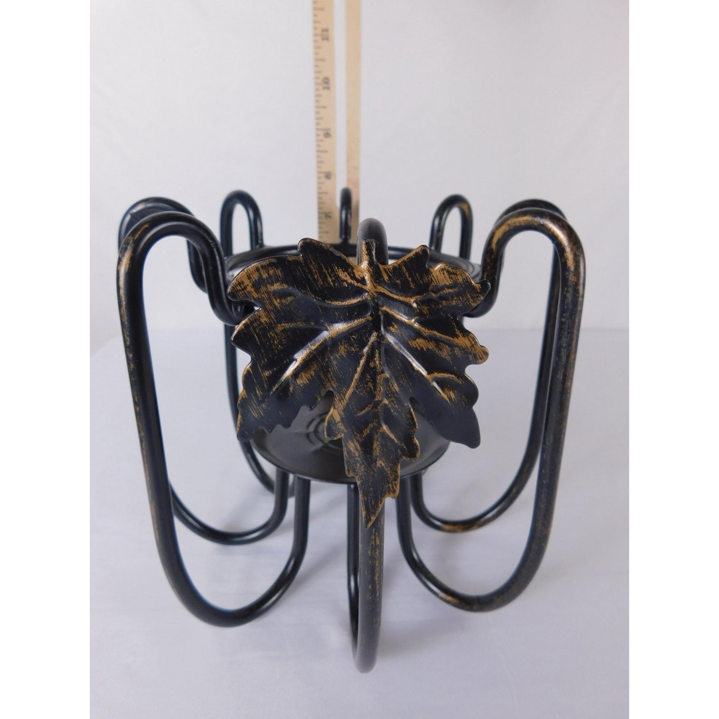 Black Metal Leaf Centerpiece Bowl Stand Traditional Seasonal Home Decor Accent