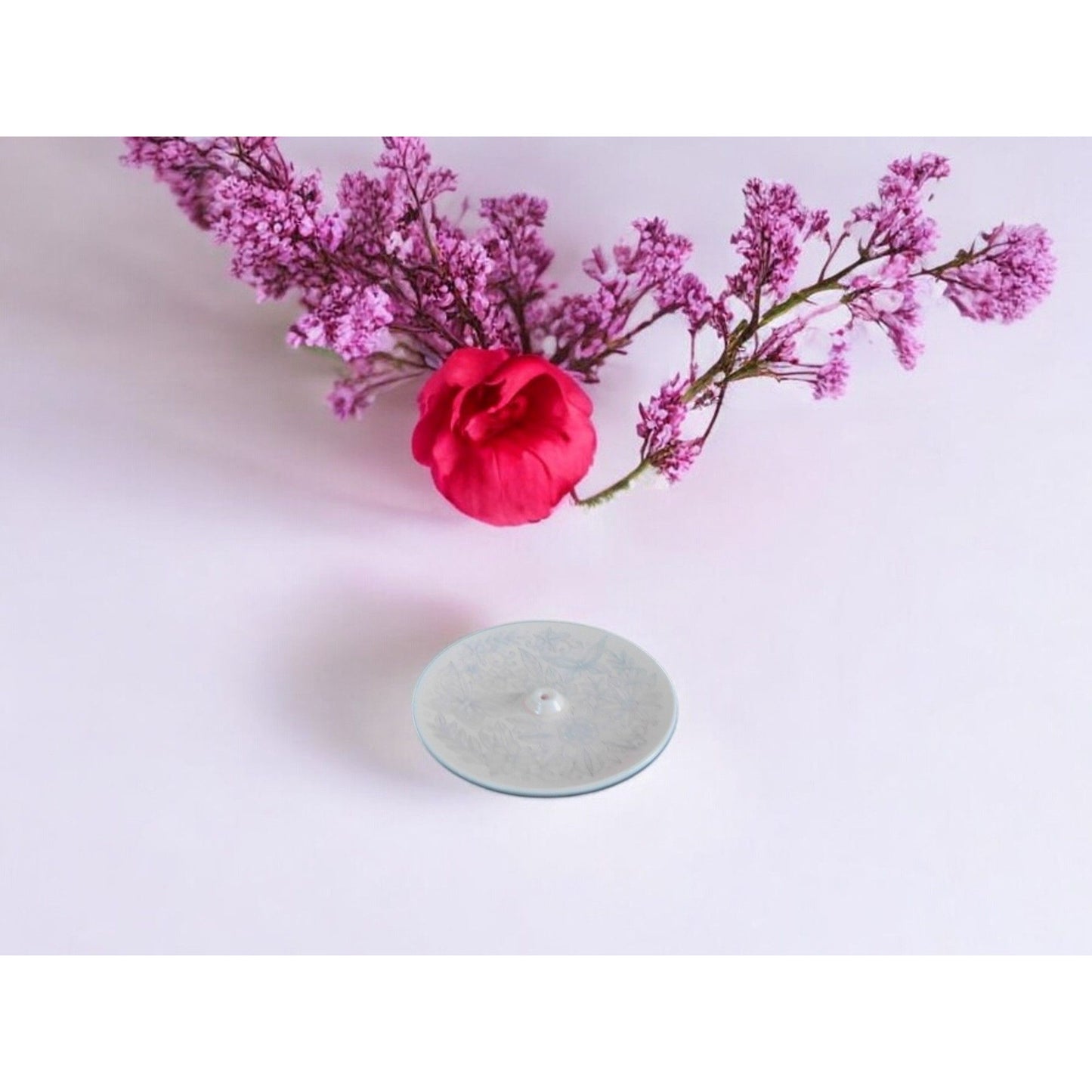 Porte-encens en céramique à motif floral et papillon rose 4" Décoration d'intérieur
