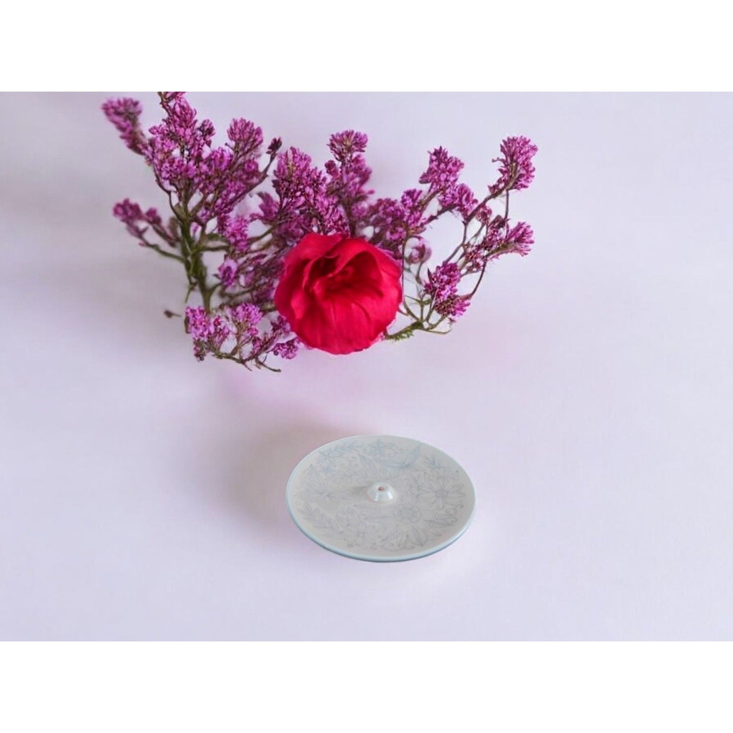 Porte-encens en céramique à motif floral et papillon rose 4" Décoration d'intérieur