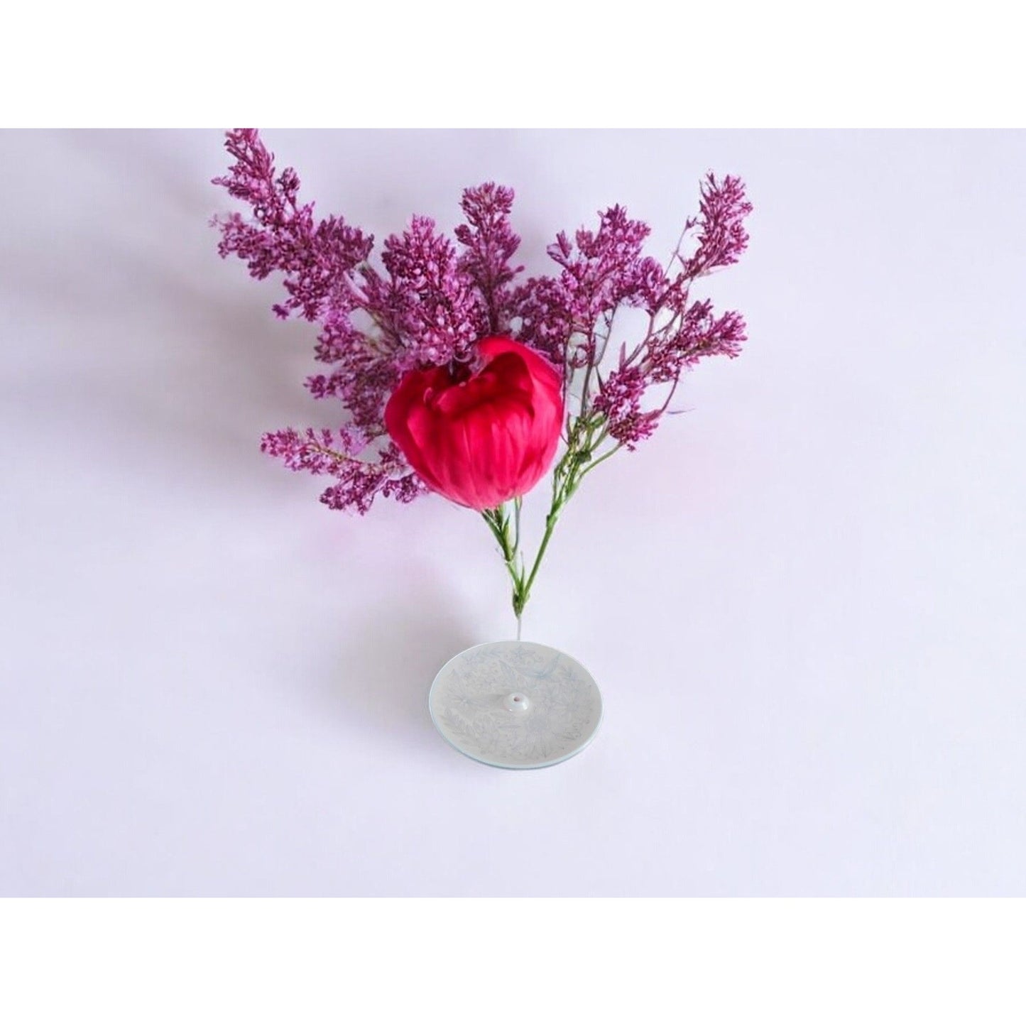 Porte-encens en céramique à motif floral et papillon rose 4" Décoration d'intérieur