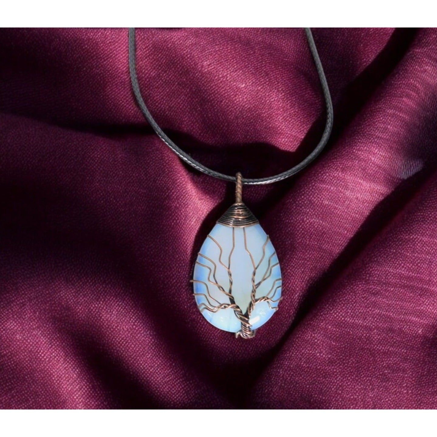 Opal Tree of Life Pendant Necklace Healing Crystal Jewelry 18" Cord