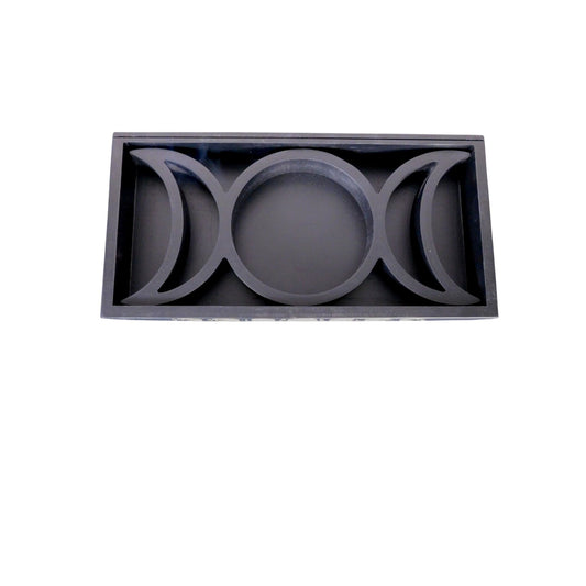 Triple Moon Wooden Tarot Card & Crystal Display Tray Black Finish 8"x5"x1" Moon Phase Design