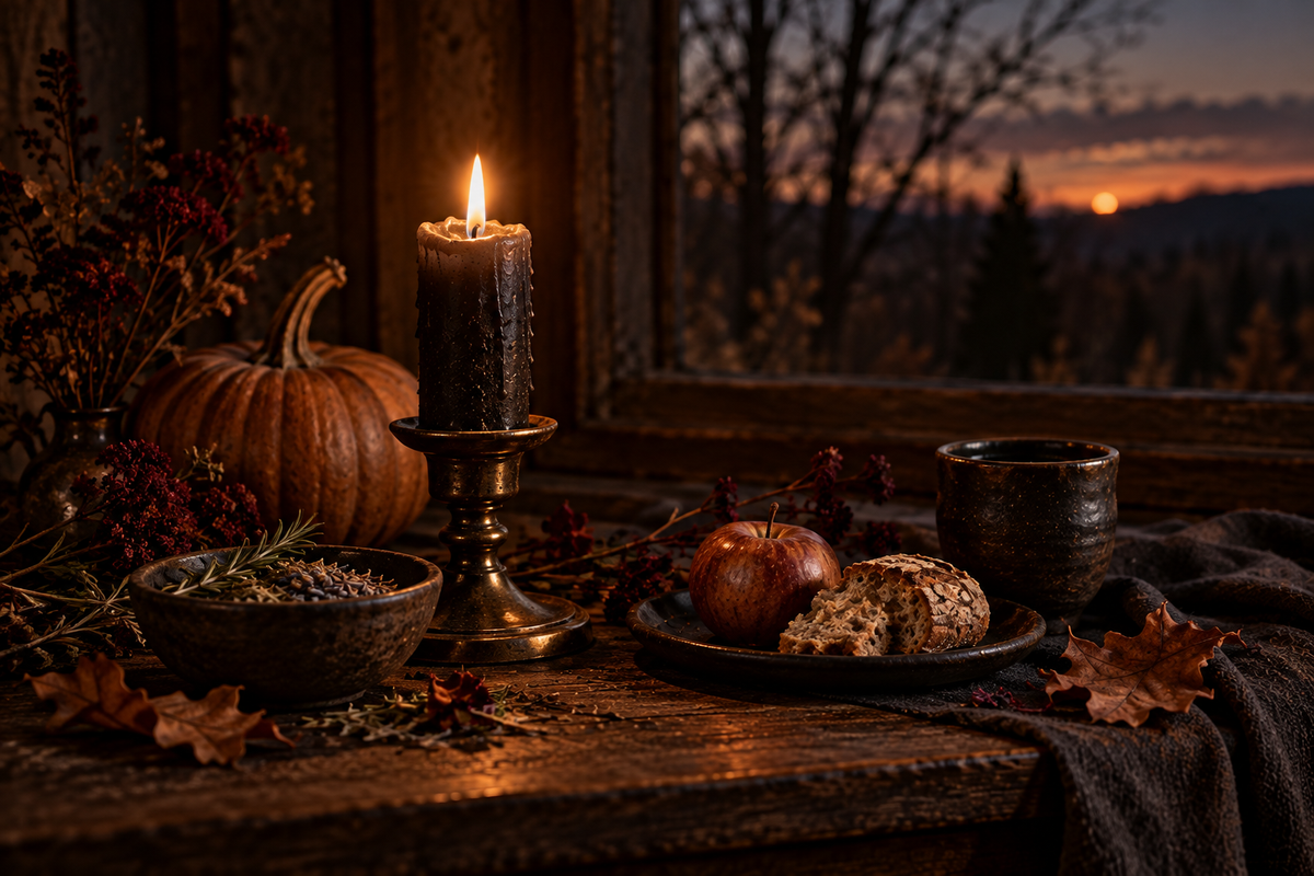 Samhain candlelit remembrance altar
