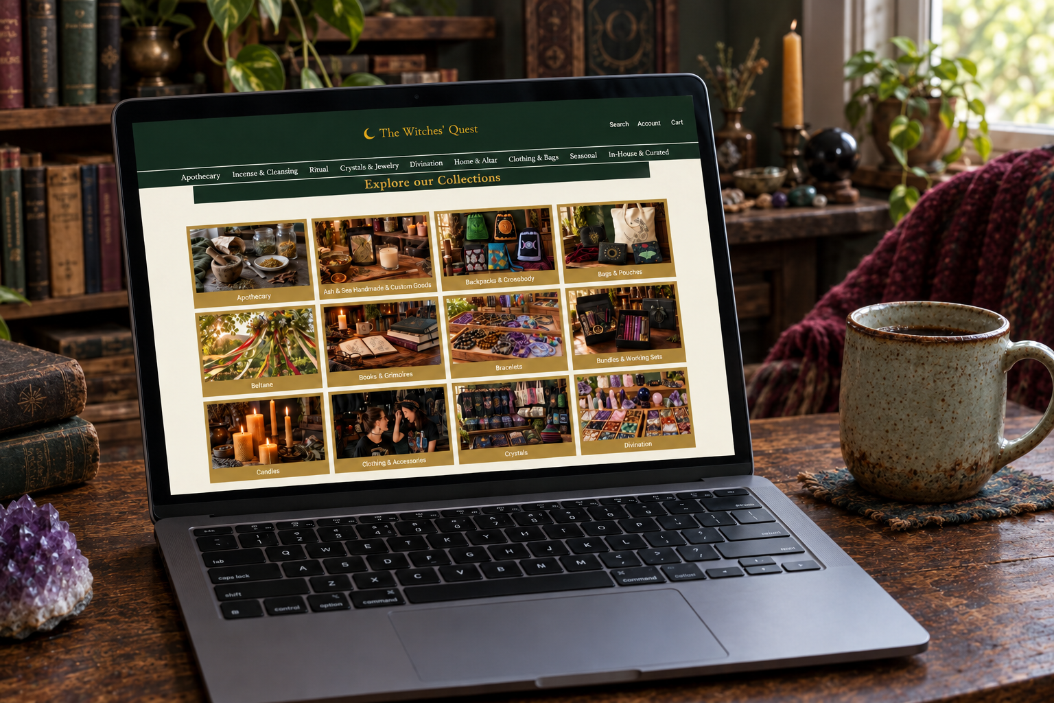 Explore the Shop online browsing in a witchy home