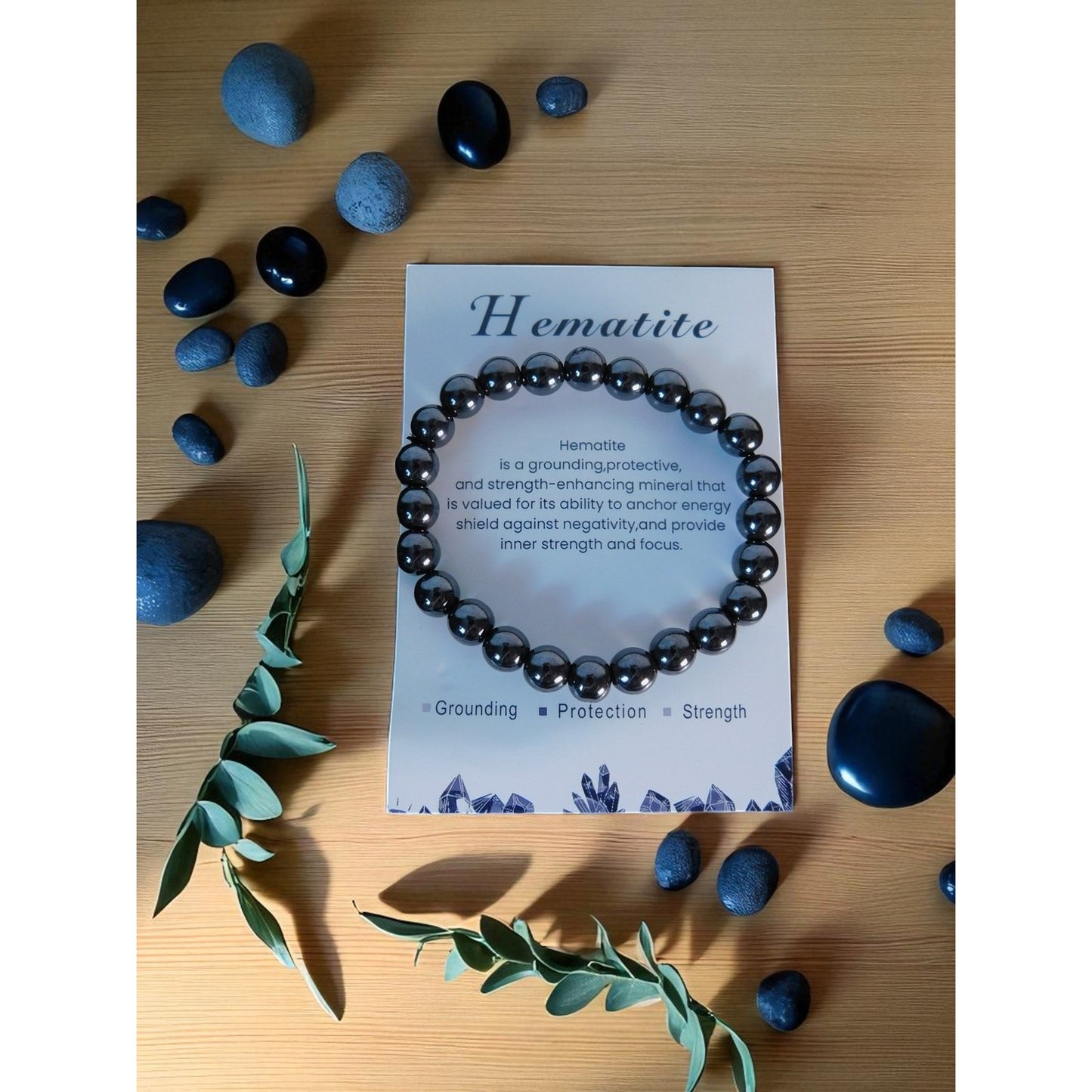 Hematite Stretch Bracelet Unisex Grounding Protection Strength Crystal Jewelry