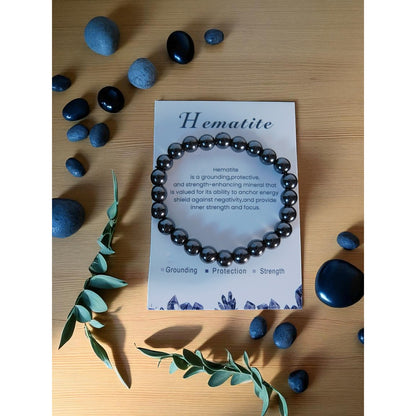 Hematite Stretch Bracelet Unisex Grounding Protection Strength Crystal Jewelry
