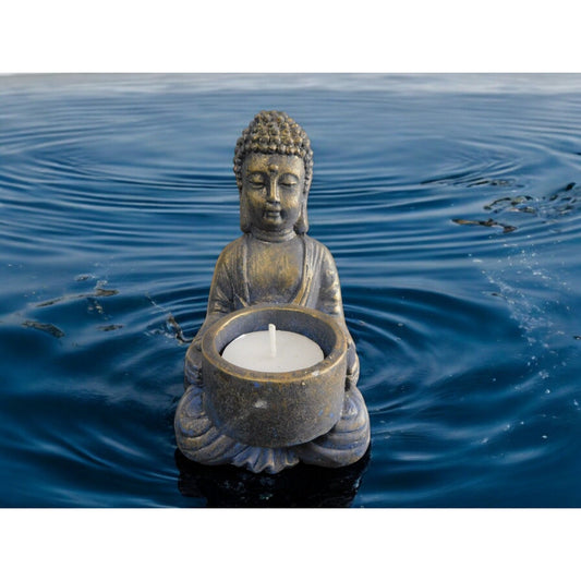 Buddha Tealight Candle Holder - Handcrafted Resin Meditation Decor Zen Vibes 5.5" Tall Statue Antique Finish Home/Office Yoga Accessory