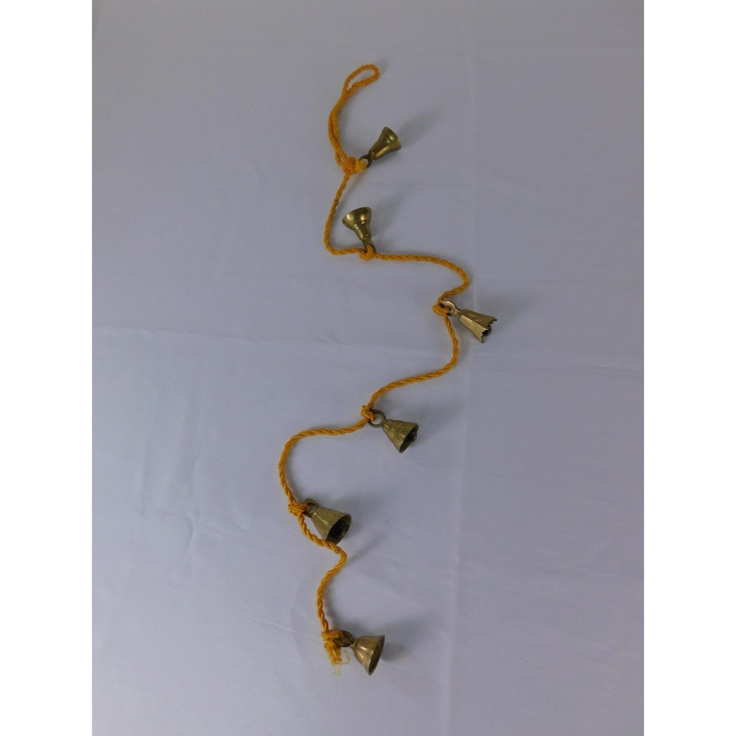 Brass Hanging Bell Garland Yellow Cord Rustic Boho Door Wall Chime Decor