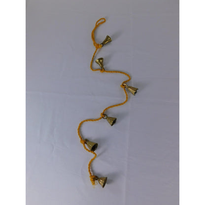 Brass Hanging Bell Garland Yellow Cord Rustic Boho Door Wall Chime Decor