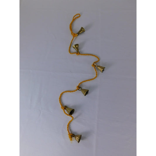 Brass Hanging Bell Garland Yellow Cord Rustic Boho Door Wall Chime Decor
