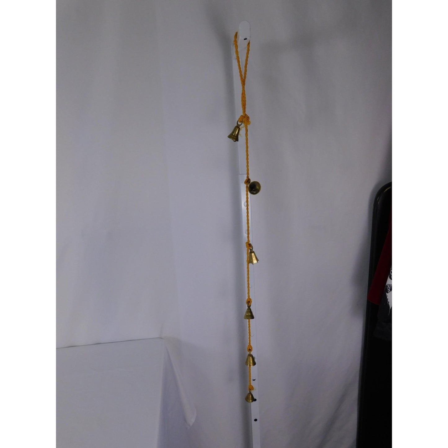 Brass Hanging Bell Garland Yellow Cord Rustic Boho Door Wall Chime Decor