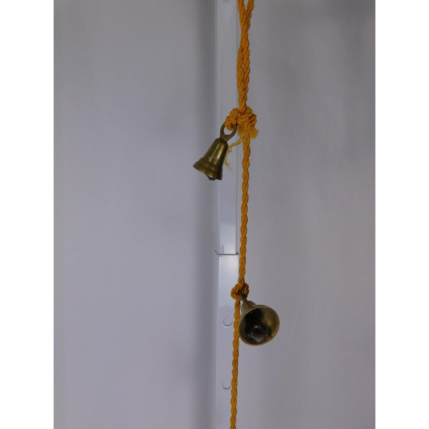 Brass Hanging Bell Garland Yellow Cord Rustic Boho Door Wall Chime Decor