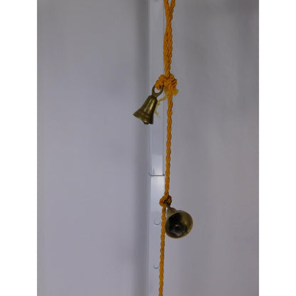 Brass Hanging Bell Garland Yellow Cord Rustic Boho Door Wall Chime Decor