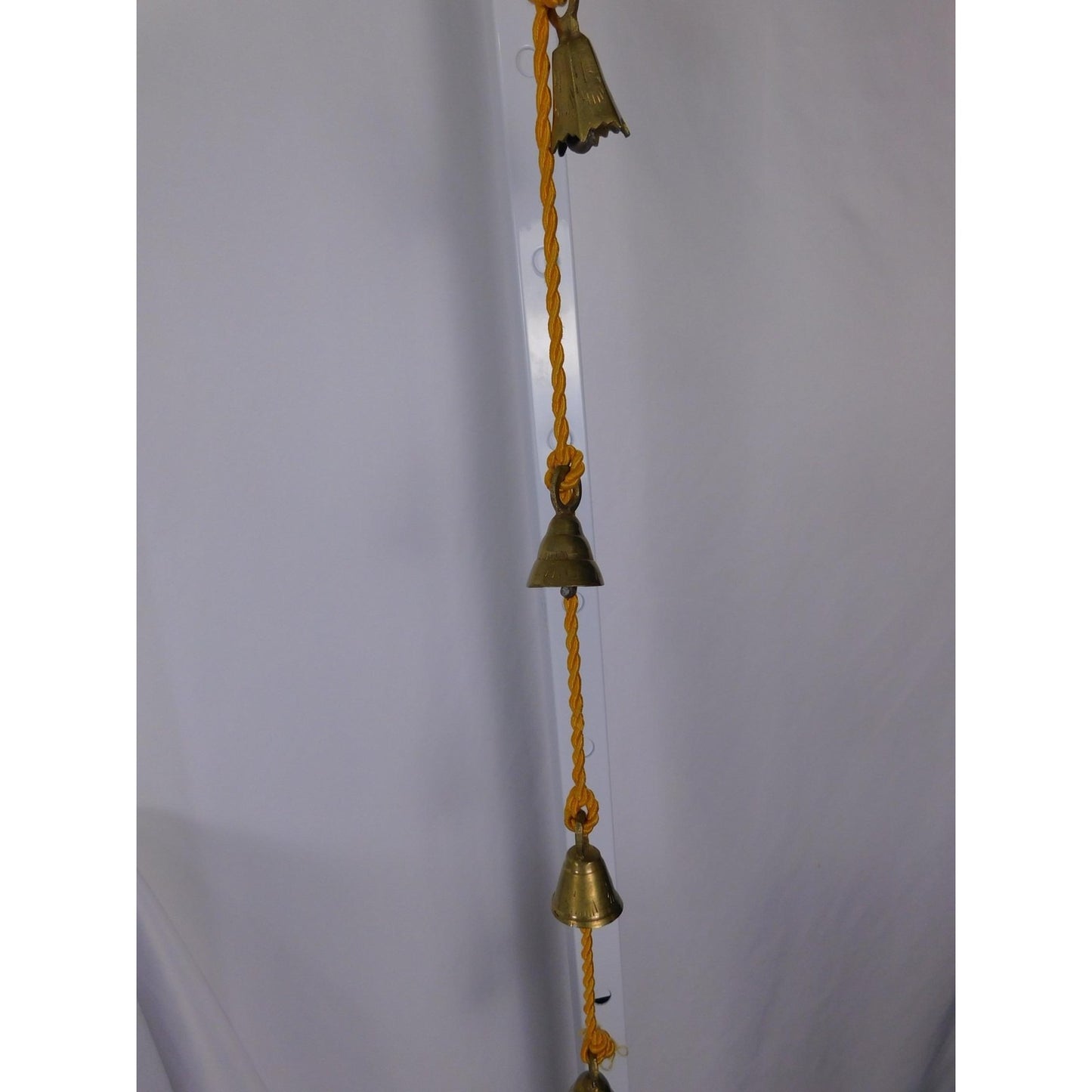 Brass Hanging Bell Garland Yellow Cord Rustic Boho Door Wall Chime Decor