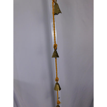 Brass Hanging Bell Garland Yellow Cord Rustic Boho Door Wall Chime Decor