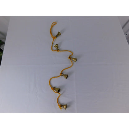 Brass Hanging Bell Garland Yellow Cord Rustic Boho Door Wall Chime Decor