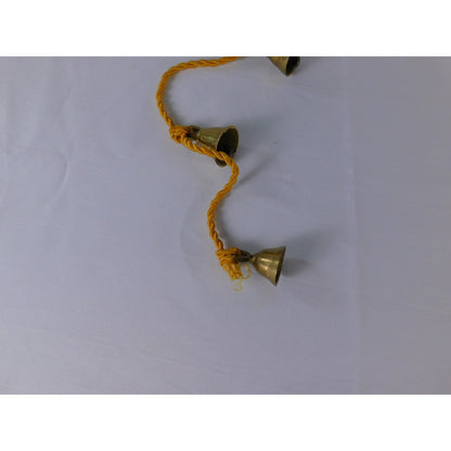 Brass Hanging Bell Garland Yellow Cord Rustic Boho Door Wall Chime Decor