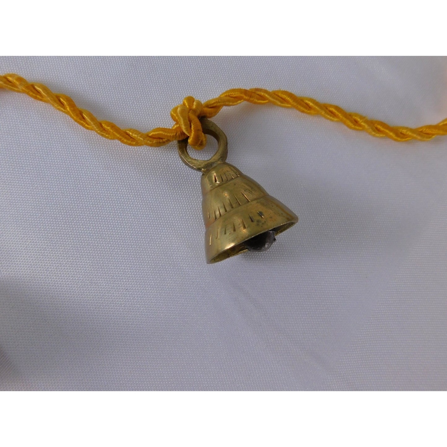 Brass Hanging Bell Garland Yellow Cord Rustic Boho Door Wall Chime Decor