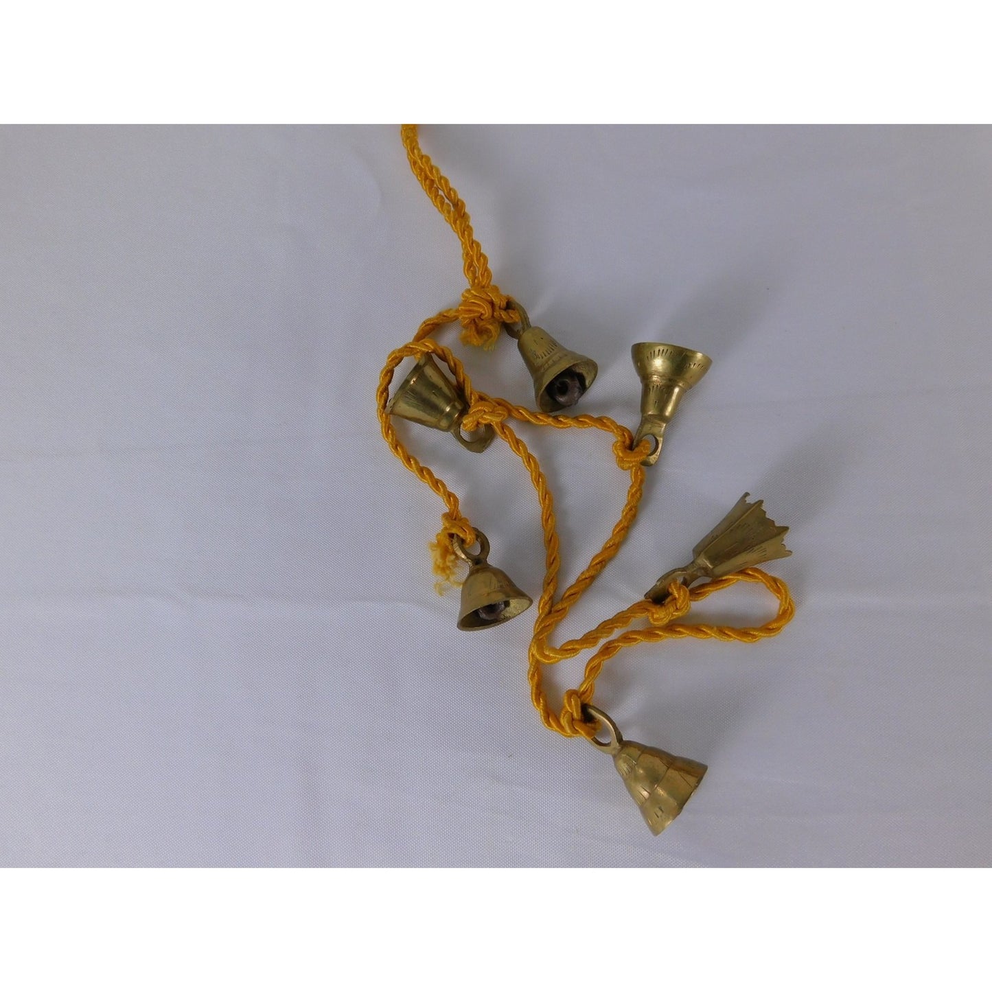 Brass Hanging Bell Garland Yellow Cord Rustic Boho Door Wall Chime Decor