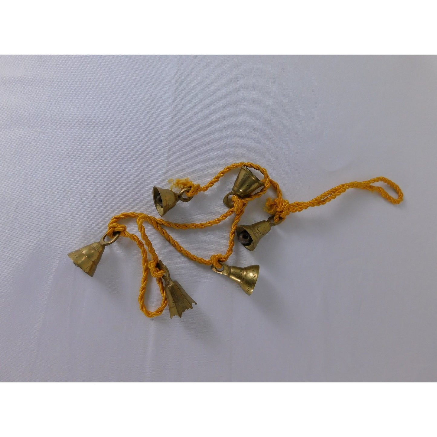 Brass Hanging Bell Garland Yellow Cord Rustic Boho Door Wall Chime Decor