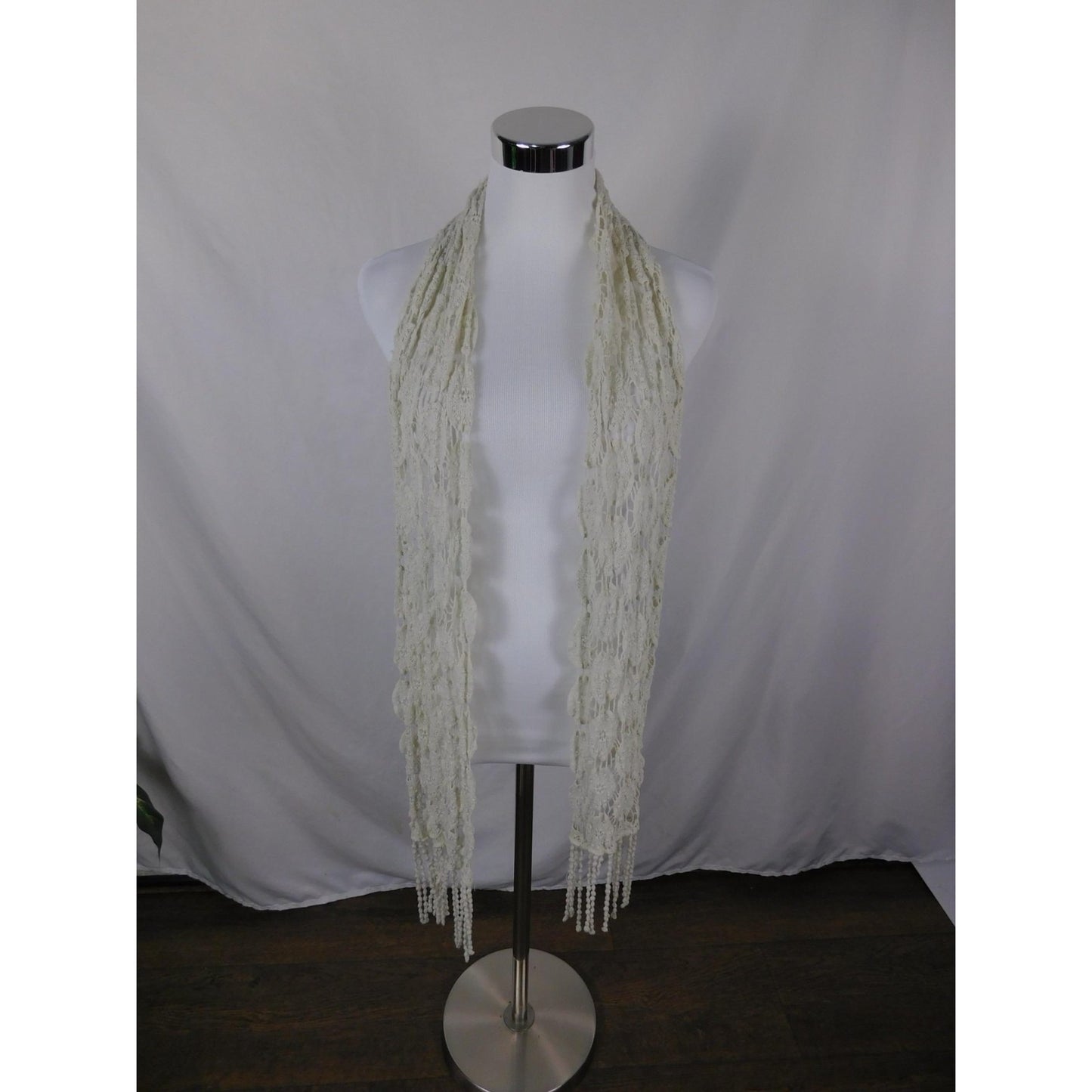 Ivory Lace Fringe Crochet Boho Shawl Wrap OS